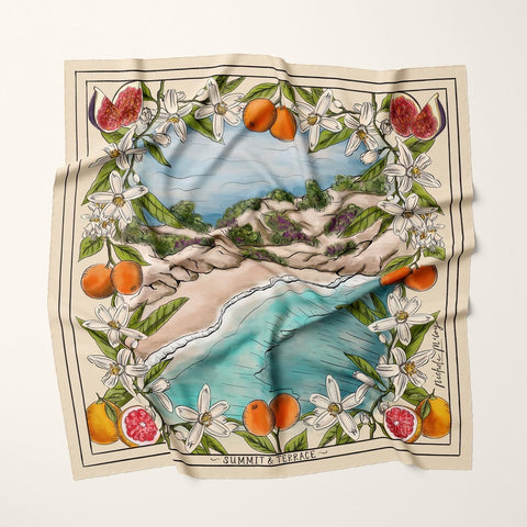 La Mia Muse Silk Twill Scarf showcasing Mediterranean-inspired design